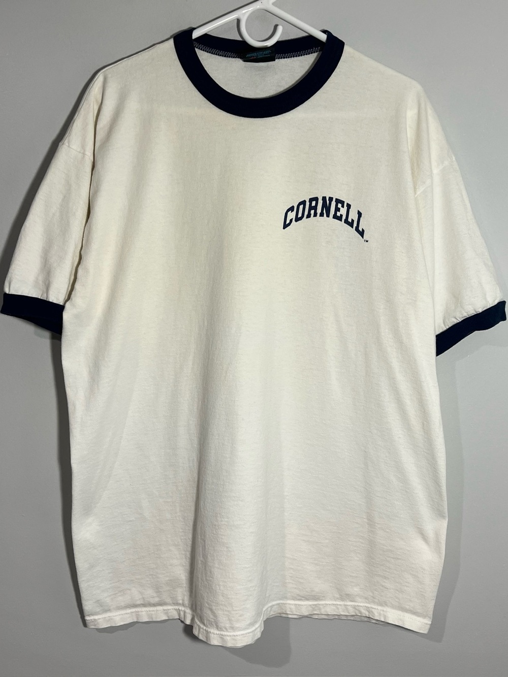 Vintage Cornell Big Red University White Blue Short Sleeve T-Shirt Mens XL